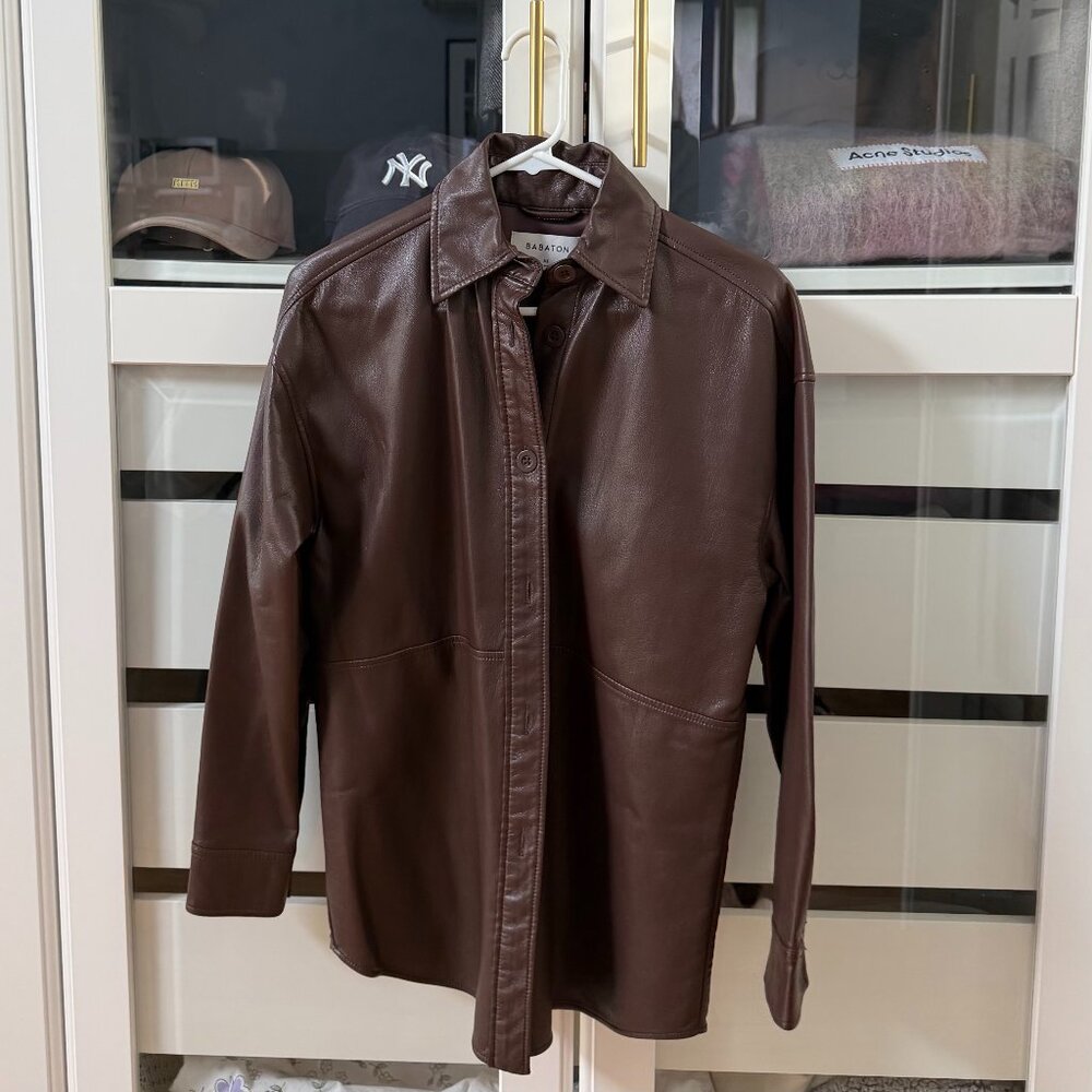 Aritzia Babaton Brown Faux Leather Flannel Jacket - Size XS